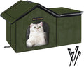 Rest-Eazzzy Cat House for Outdoor Cats, Weatherproof and Insulated Feral Cat House with Mat and Clip, Easy to Put Together, Selfwarming Cat Shelter for Winter(Green, Waterproof House-S)