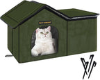 Rest-Eazzzy Cat House for Outdoor Cats, Weatherproof and Insulated Feral Cat House with Mat and Clip, Easy to Put Together, Selfwarming Cat Shelter for Winter(Green, Waterproof House-S)