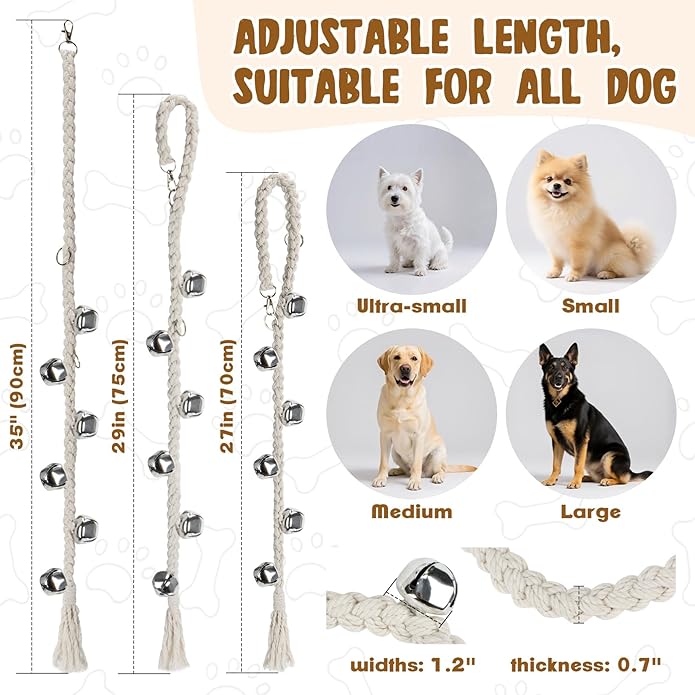 Dog Bells to Go Outside - RAINFLOW Dog Door Bells for Potty Training,Adjustable Potty Bells for Dogs,Handmade With Polyester Cotton,Comes for Puppies Dogs Doggy Doggie Pooch Pet Cat Pet Supplies Beige