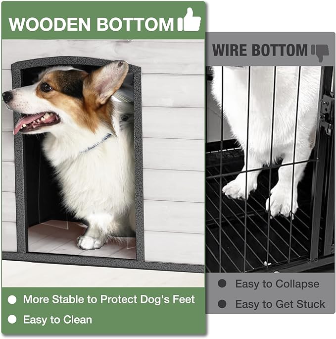 43.3’’ Large Dog House Outdoor Weatherproof Dog Kennel with Upgraded Thickened Metal Frame, Dog Shelter with PVC Curtain, Openable Roof and Removable Floor, Easy to Clean (White)