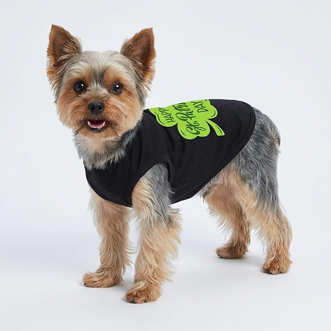 Fitwarm Happy St Patricks Day Dog Clothes, Summer Dog Clothes for Small Dogs Boy Girl, Funny Dog Tshirt, Lightweight Breathable Cotton, Pet Cat Outfit, Black, Green, Large