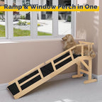 Dog Ramp for Bed or Couch, Wooden Pet Ramp with 20° Gentle Slope, Removable Side Rails, Non-Slip Surface, Top Platform & Wheels, Safe Bed Ramp for Small, Large & Senior Dogs, 60" Long, Natural