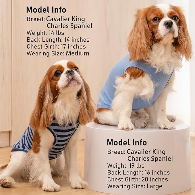 KYEESE 2Pack Dog Shirt, Soft Striped Dogs T Shirts, Lightweight Pet Tank Top, Sleeveless Dog Shirt for Medium Dogs, Stretchy Comfortable Pet Vest, Dark Blue, 2XL