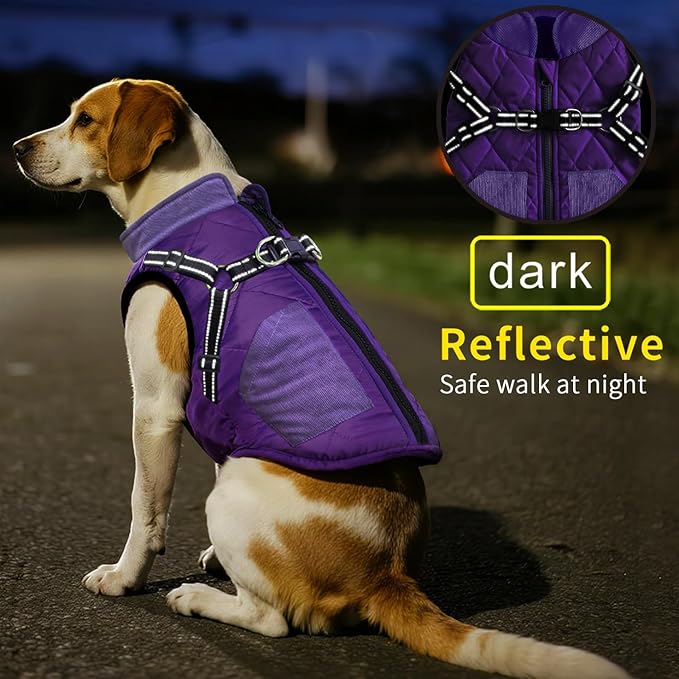 Mosucoirl Warm Dog Coats Pet Clothes, Waterproof Dogs Jacket Reflective Pet Outfits Winter Dog Cold Weather Coat Cozy Snow Jackets Vest for Small Medium Large Dogs Puppy Doggie (Purple, XXL)