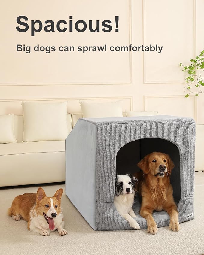 Hovicaed Indoor Dog House for Extra Large Medium Small Sized Dogs - Dog Tent with Washable Removable Cover, Pet Orthopedic Dog Cave Bed Egg-Crate Foam Cushion, Inside Dog House Large Space(XXL)