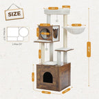 Tall Cat Tree with Litter Box Enclosure 57.5" Wooden Cat Tower for Large Cats with Cat Hammock House Bed (Wood Walnut)