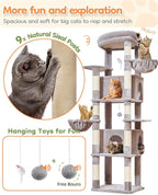 Taoqimiao 73 Inch Cat Tree XXL, Cat Tower for Indoor Cats, Large Cat Tree for Big Cats, Enlarged Platform, 2 Spacious Cat Condos, 9 Scratching Posts, 2 Cozy Baskets, F30W Light Gray