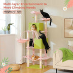 Flower Cat Tree Tall 70.8" for Adult Indoor Cats, 8-Levels Large Cat Tower with 8 Sisal Posts, 2 Hammocks, 2 Condos, Big Perch & 3 Pom Poms for Multi-Cats Household – Carpet Pink