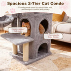 Light Gray 33.5" Cat Tree Tower with 2-Tier Condo, Multi-Level Perches, Sisal Scratching Posts & Anti-Tip Safety Device