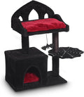 Gothic Cat Tree - 28in Black Cat Condo with Regal Throne Bed, Spooky Hanging Bat and Durable Sisal Scratching Post - Goth Cat Tree for Majestic Rest