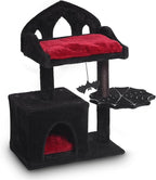Gothic Cat Tree - 28in Black Cat Condo with Regal Throne Bed, Spooky Hanging Bat and Durable Sisal Scratching Post - Goth Cat Tree for Majestic Rest