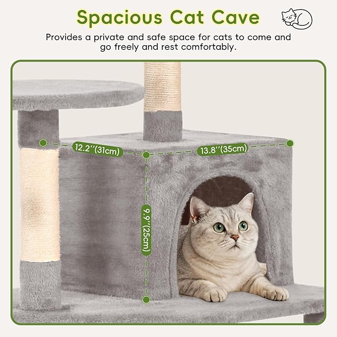 Cat Tree 60.63 inches Cat Tower for Indoor Cats, Multi-Level Cat Condo Furniture with Scratching Posts, Plush Perches, Activity Center with Cozy Basket & Hammock for Cats (Light Gray)