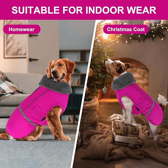 Doglay Dog Coat, Waterproof Dog Jacket Pet Winter Coat for Cold Weather with Thicken Furry Collar, Reflective Puppy Winter Jacket Warm Fleece Lining for Small Medium Large Pets