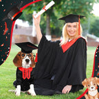 5 Pcs Dog Graduation Costume Set Include 2026 Pet Graduation Gown with Stole Puppy Grad Cap Lensless Glasses DIY Letter Stickers for Dogs Cats Holiday Costume Accessory(Black Red,M)