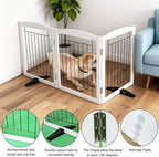ZJSF Freestanding Dog Fence Indoor, Foldable Dog Gate for Doorways, Stairs or Hallways, Sturdy Wood Extra Wide Pet Gate with Support Feet for The House, White, 32 "Height-3 Panels