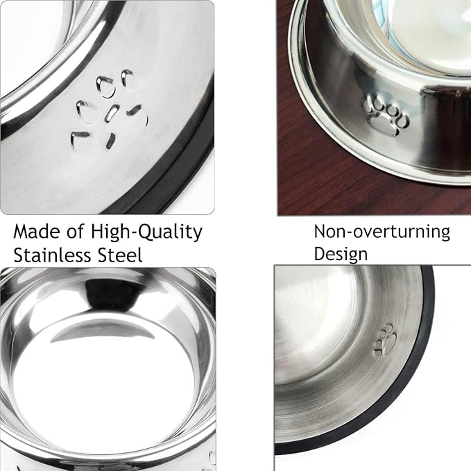 YUDANSI 2 Stainless Steel Dog Bowls, Dog Feeding Dishes, Doggie Plate Food Bowls with Rubber Base, Medium and Large Pet Feeder for Food and Water (L-28.8oz)