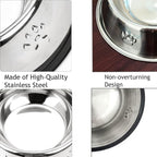 YUDANSI 2 Stainless Steel Dog Bowls, Dog Feeding Dishes, Doggie Plate Food Bowls with Rubber Base, Small and Medium Pet Feeder for Food and Water (M-16.6oz)