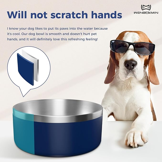 Dog Bowl, Stainless Steel Dog Food and Water Bowl with Non Slip Quiet Bottom, Easy to Clean, Dishwasher Safe, 40oz, Blue