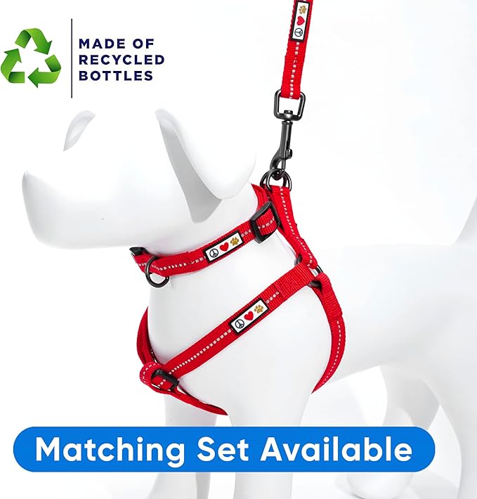 Pawtitas Recycled Reflective Step-in Dog Harness – Adjustable No-Pull Vest for Puppies to Seniors, Safe & Comfortable L Red