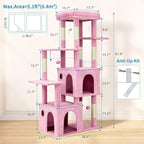 61" Large Cat Tree Tower for Indoor Cats, Heavy-Duty Multi-Level Cat Condo for Maine Coon & Big Cats with Extra-Large Perch, 2 Spacious Houses, Sisal Scratching Posts & Hanging Toys - Pink