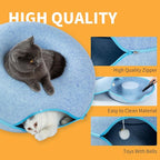 Peekaboo Cat Tunnel for Large Cats up to 30 lbs, Features A Jingle Ball, Removable and Washable Tunnel Bed, and a Cozy Donut Tunnel (Blue, 24 Inches)