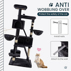SHA CERLIN 65in Larger Cat Tree Tower Condo for Indoor Kitties/Multi-Level Furniture Activity Center with Wide Base/Cozy Plush Cat Perches/Baskets/Sisal Scratching Posts and Hammock/Dark Grey