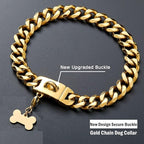 Gold Dog Chain Collar with Design Secure Buckle & ID Tag,18K Cuban Link Strong Heavy Duty Chew Proof Metal Walking Collar for Large Dogs(19MM 24'')