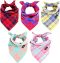 Dog Bandanas-5PCS Birthday Gift Puppy Bandana Vibrant Color Plaid Printing Adjustable Scarf Bib Handkerchief Accessories for Medium Large Dog Pet