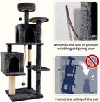 58 Inch Cat Tree Cat Tower for Indoor Cats Tall Cat Condos Scratching Post with Hanging Toy Furniture for Kitten Pets Play, Grey Black