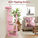 Tangkula Pink Cat Tree Tower, 52 Inch Multi-Level Cat Tower with Sisal Scratching Posts, Cushioned Top Perch, Large Dual Condos & Ladder, 2 Hanging Balls, Jumping Platforms for Indoor Cats (Pink)