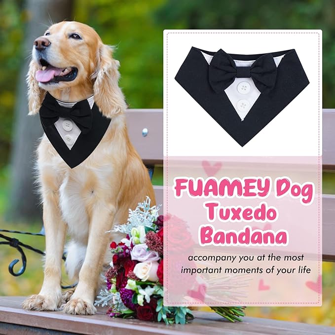 FUAMEY Dog Tuxedo for Large Dogs,Dog Formal Suit Dogs Attire Pet Bow Tie Puppy Party Costumes Cat Tux Outfits Pets Bandana Cosplay Adjustable Bowties Wedding Birthday Valentines Black L