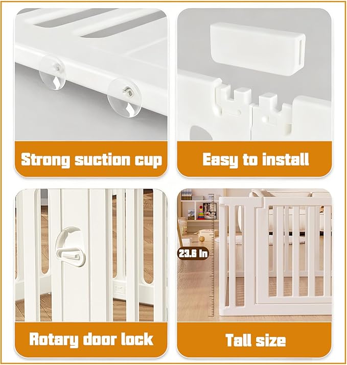 Dog Playpen Dog Play Pen Indoors, Portable Puppy PlayPen with Locking Door, Foldable Pet Fence for Small Dogs, Cats, Rabbits