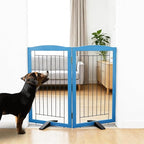 ZJSF Freestanding Dog Fence Indoor, Foldable Dog Gate for Doorways, Stairs or Hallways, Sturdy Wood Extra Wide Pet Gate with Support Feet for The House, Blue, 32 "Height-2 Panels