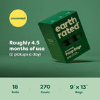 Earth Rated Poop Bags for Dogs, Guaranteed Leak Proof and Extra Thick Waste Bag Refill Rolls, Unscented, 270 Bags