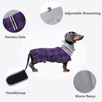 Dachshund Coats Waterproof Suitable for Dachshunds Sausage Weiner Dog Winter Coat Padded Fleece Puppy Snowsuit with Adjustable Bands Reflective Stripe - Plaid Purple - S
