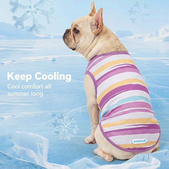 cyeollo 2pack Dog Shirt Cooling Breathable Sleeveless Summer Clothes for Dogs, Intant Cool T Shirts for Medium Large Dogs, Purple 2XL