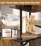 Cat Tower with Litter Box Enclosure, Wooden Cat Tree Tower with Scratching Post, Sturdy Metal Frame Cat Furniture with Adjustable Bed & Anti-Tipping Design, Mobile Cat Condo for Indoor Cats