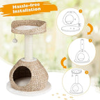 Tangkula Modern Cat Tree, Small Cat Tower with Natural Sisal Scratching Post, Hand-Made Wicker Cat Condo & Top Perch, Funny Hanging Toy Ball, Cute Cat Tree Tower for Indoor Cats