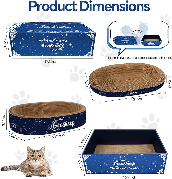 4-in-1 Cat Scratcher and Bed, 2 Scratching Pads & 2 Oval Loungers for Indoor Cats, Multi-Cat Household Cardboard Scratcher Furniture with Cat Bed Design to Save Your Couch