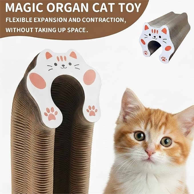 Kitty Curlz Cat Scratching Board,Accordion Magic Organ Cat Scratcher Toy with Bell Ball - Foldable Interactive Cardboard Scratching Pad for Indoor Cats Kittens 1 Pack(Pink)
