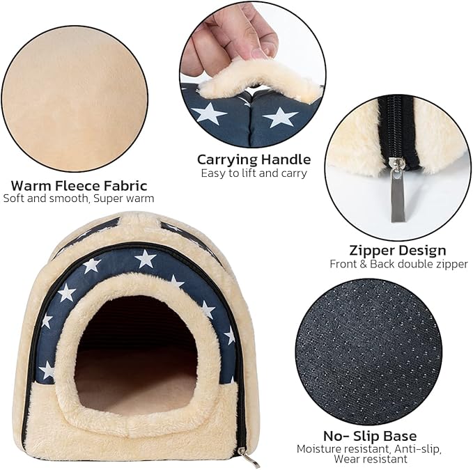 Pet Soft Guinea Pig & Rabbit Cozy Hideout House - Small Animal Bed for Guinea Pigs, Rabbits, Hamsters, Rats & Chinchillas Cave Bed (Stars)