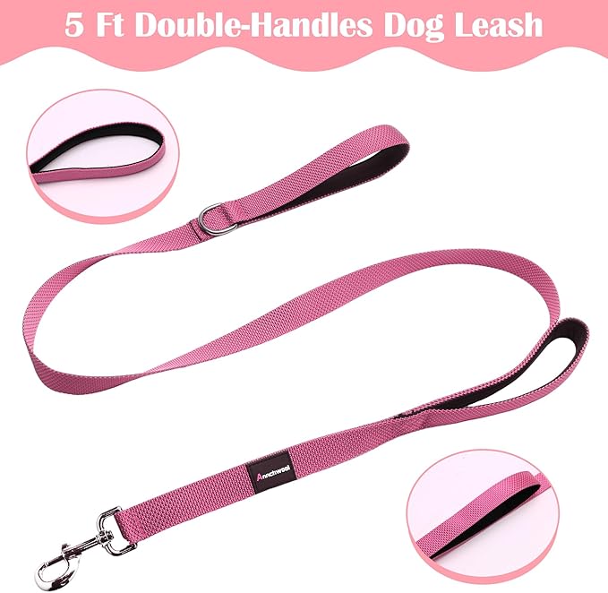 Annchwool No Pull Dog Harness with Front Clip and Easy Control Handle-Belly & Chest Adjustable Dog Harness and Leash Set for Medium Large Dogs-Heavy Duty Vest Harnesses Easy for Walking(Pink,L)