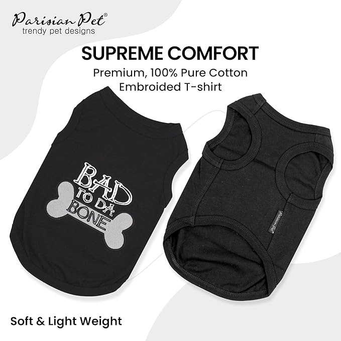Parisian Pet Dog Shirt – 100% Cotton Shirts for Small Dogs – Black Sleeveless Bad to Da Bone Puppy Clothes – Lightweight and Breathable Dog Apparel – Funny Dogs Clothes - Stretchy Pet T Shirts