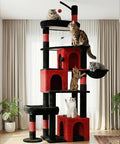 Heavy Duty Cat Tree for Indoor Cat, 74 Inch Cat Tower with Scratching Post, Hanging Basket, Cat Condo with Large Platform for Large Cats, PMT04RD, Black Red