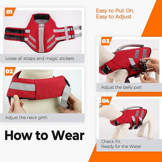 Lelepet Dog Life Jacket, High Flotation Dog Life Vest for Swimming, Boating, Ripstop Reflective Pet Swim Vest for Small Medium Large Dogs Pool Floats Adjustable Swimming Vest for Dogs Water Safety