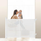 150 inches Retractable Baby Gate, 34 inches Tall Extra Wide Safety Gate for Large Hallways, Open Areas, Pet Zones, Durable Mesh Gate for Kids and Dogs, White