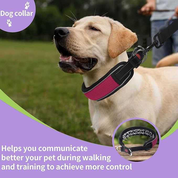 Martingale No Pull Dog Collar for Large Medium Dogs Training Walking, Heavy Duty Nylon Reflective Adjustable Anti Pull Slip Collar with Buckle S Wine Red