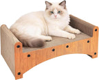 Avont Cat Scratcher Lounge, 3-in-1 Reversible Cardboard Scratching Bed, Horizontal Lounger for Indoor Cats Kittens - Light Brown