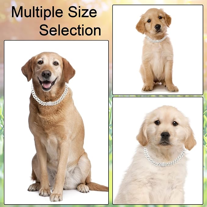 Metal Diamond Dog Chain Dog Training Chain with Secure Buckle Pet Collars for Large Medium Dogs