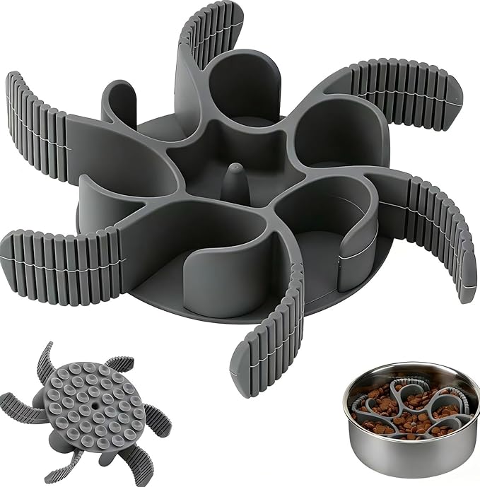 Dog Slow Feeder Bowls Silicone Spiral Pet Food Feeder Insert to Slow Down Eating for Large Medium Small Breed Dogs Perfect with Stainless Steel Glass Ceramic Pet Bowls (Grey)